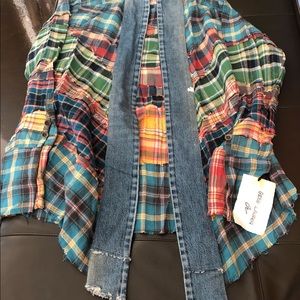 Greg Lauren. Brand new w:tags. Flannel/denim kimono. Never worn. Size 2. Medium